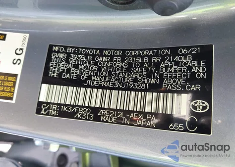 2022 Toyota Corolla Le из США, поврежденный, VIN JTDEPMAE3NJ193281